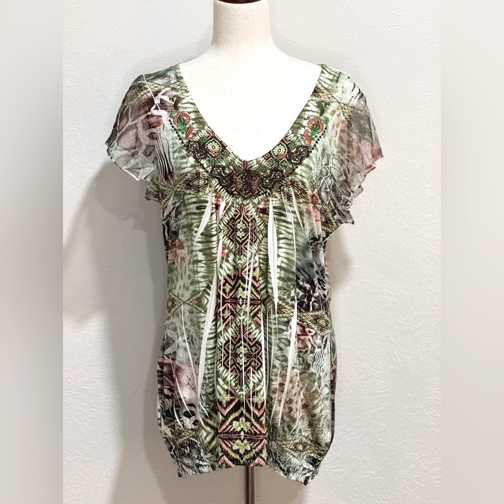 Apt. 9 Green Black and Orange Sleeveless Top Size XL